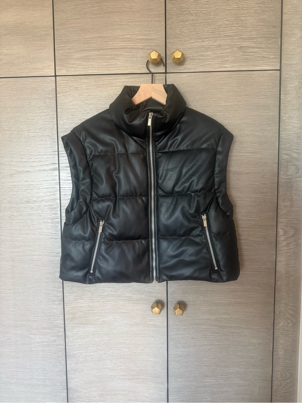 Zara Black Leather-Look Puffer Vest - Picture 2 of 3
